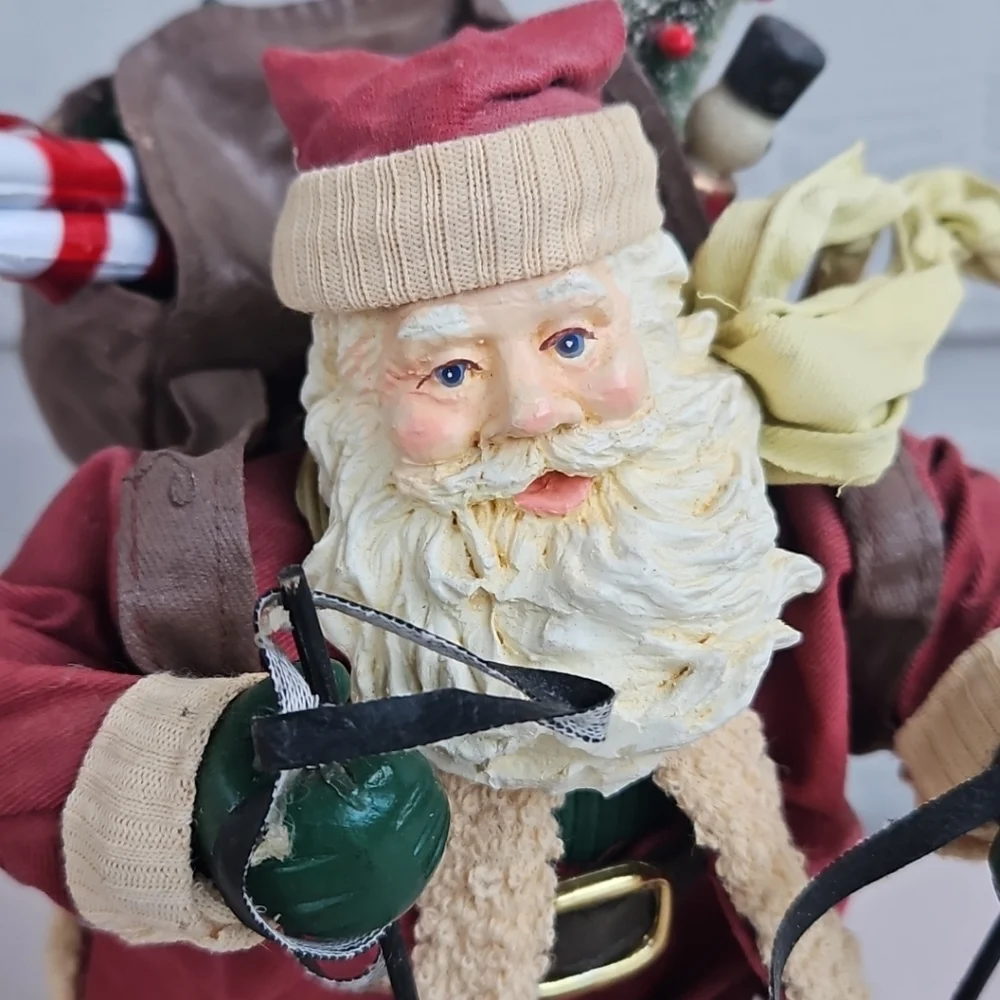 Traditions Fabric Mache Skiing Santa Claus Christmas Decor Figurine Vintage 10